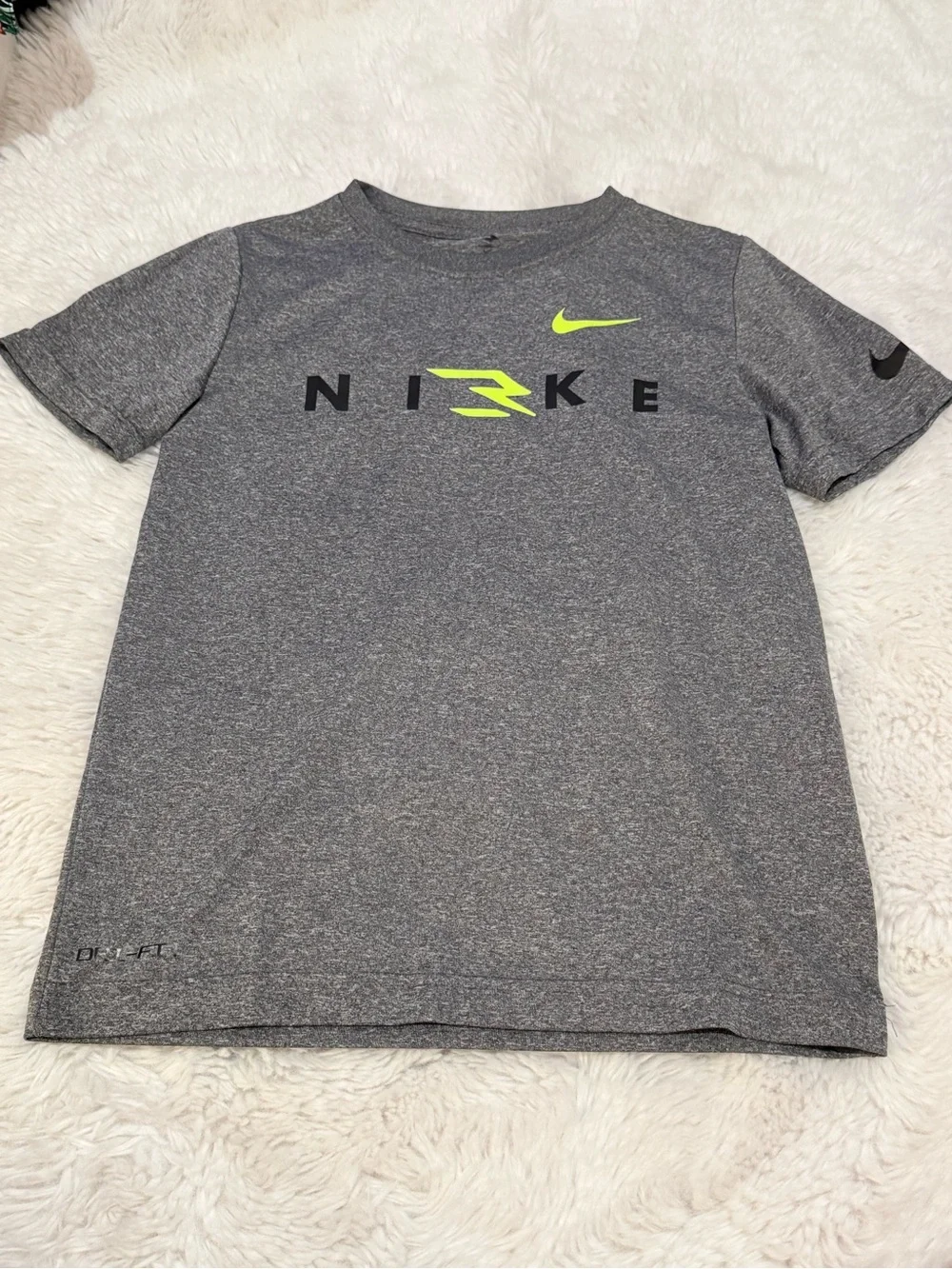 Nike Gray Athletic Tee with Neon Yellow Accent